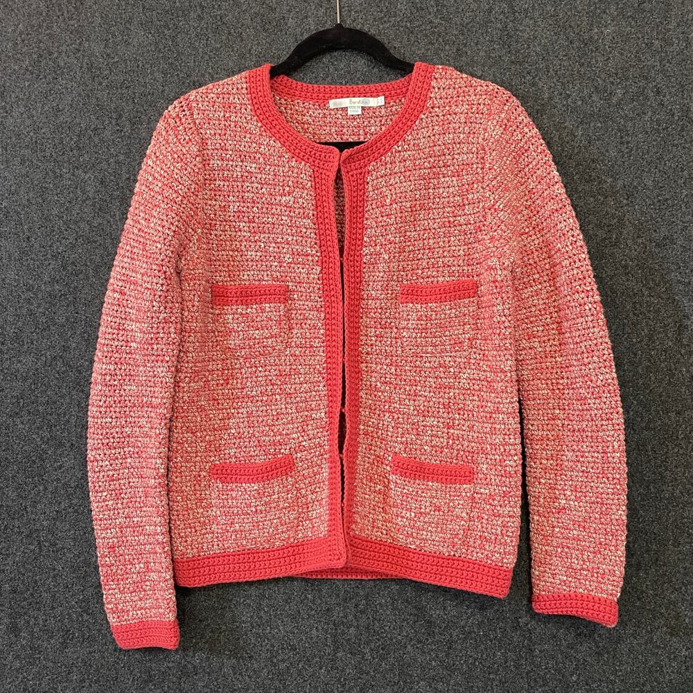 Boden Pink/Coral Knit Cardigan Jacket Women’s 8 Tweed Style Cotton Preppy Chic